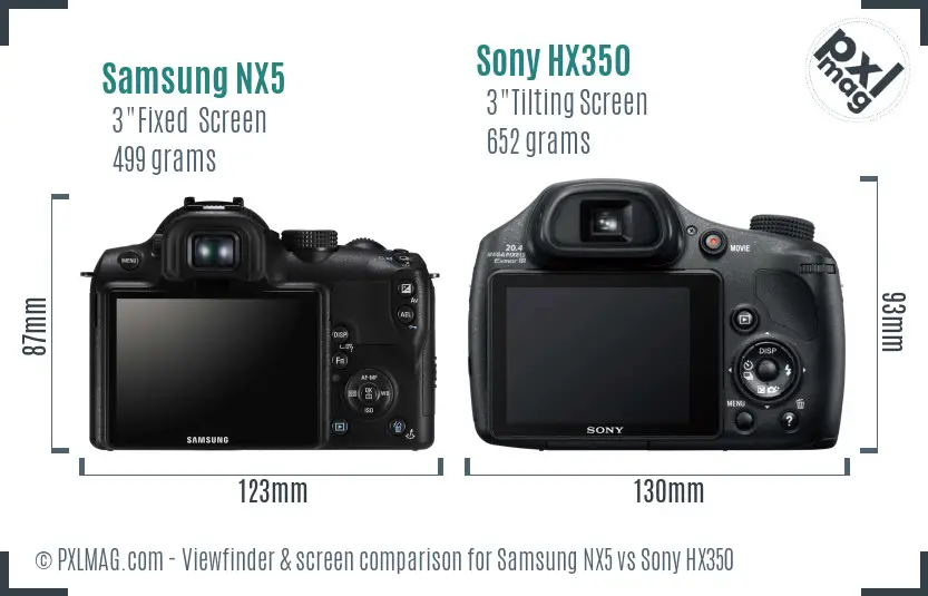 Samsung NX5 vs Sony HX350 Screen and Viewfinder comparison