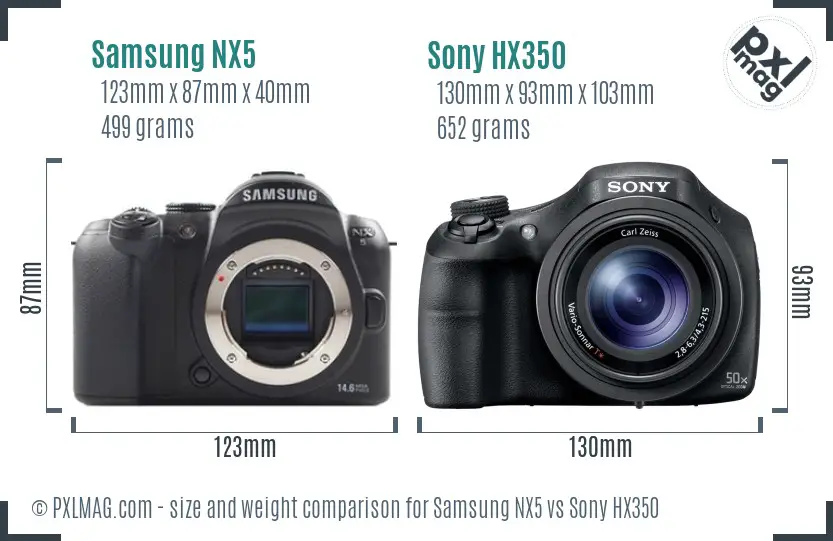 Samsung NX5 vs Sony HX350 size comparison