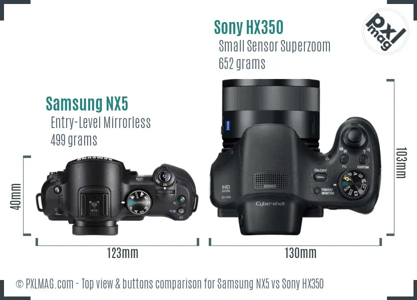 Samsung NX5 vs Sony HX350 top view buttons comparison