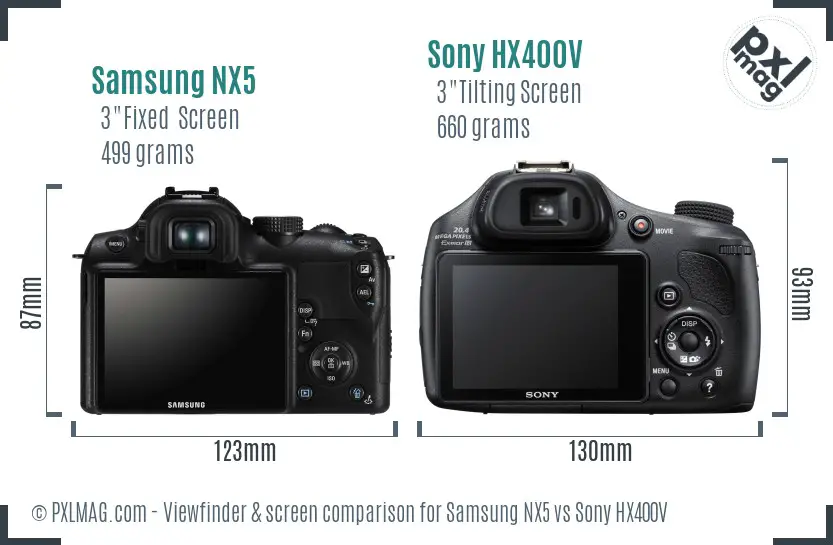 Samsung NX5 vs Sony HX400V Screen and Viewfinder comparison