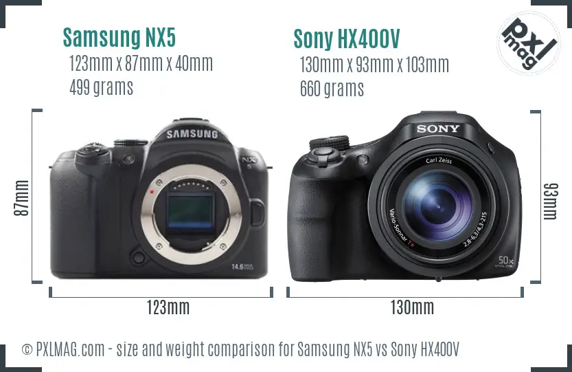 Samsung NX5 vs Sony HX400V size comparison