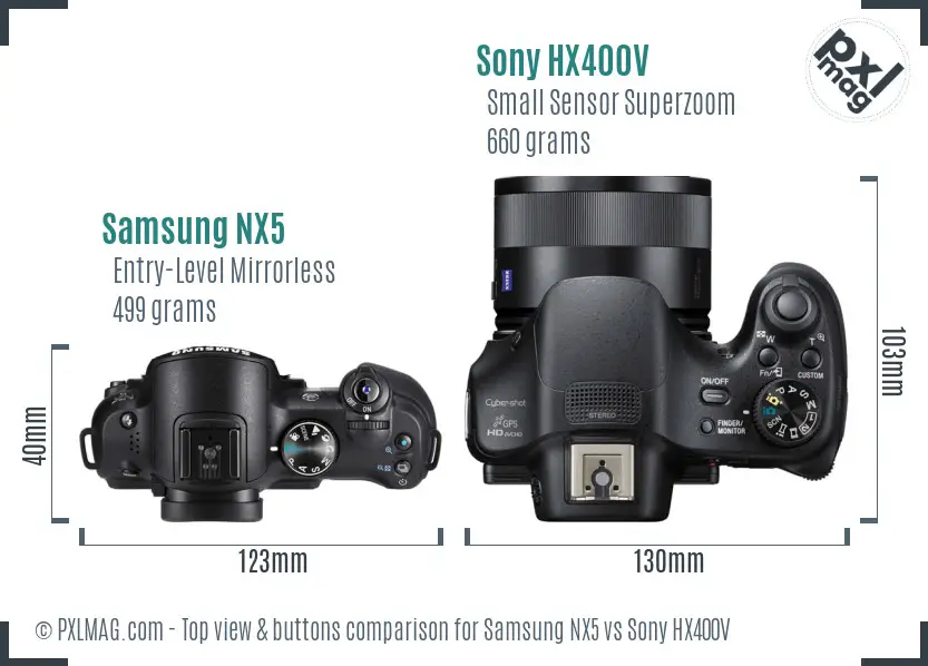 Samsung NX5 vs Sony HX400V top view buttons comparison