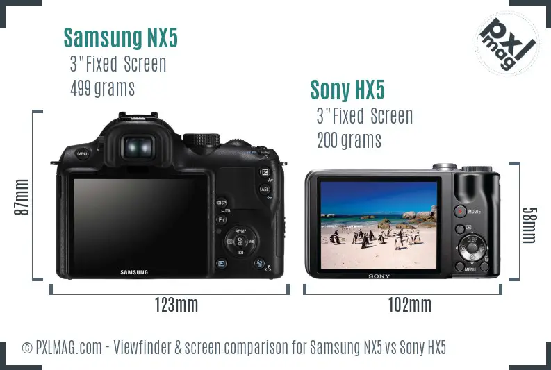 Samsung NX5 vs Sony HX5 Screen and Viewfinder comparison