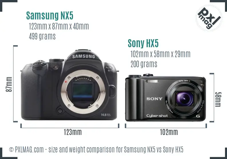 Samsung NX5 vs Sony HX5 size comparison