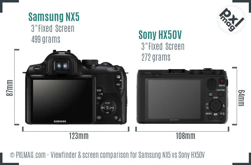 Samsung NX5 vs Sony HX50V Screen and Viewfinder comparison