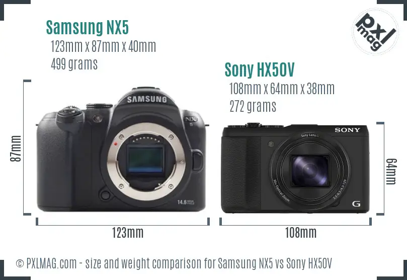 Samsung NX5 vs Sony HX50V size comparison