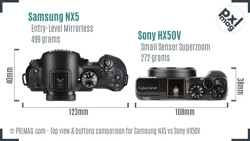 Samsung NX5 vs Sony HX50V top view buttons comparison