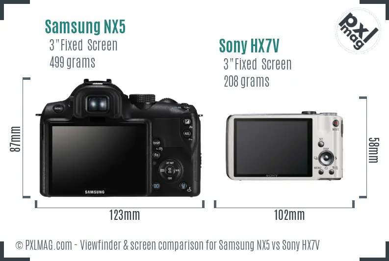 Samsung NX5 vs Sony HX7V Screen and Viewfinder comparison