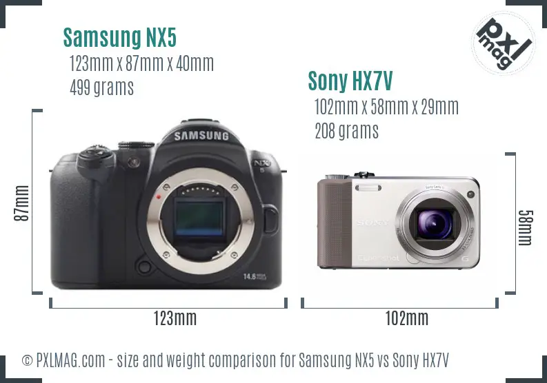 Samsung NX5 vs Sony HX7V size comparison