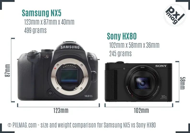 Samsung NX5 vs Sony HX80 size comparison