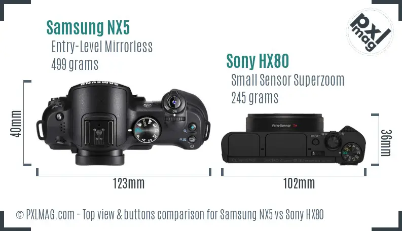 Samsung NX5 vs Sony HX80 top view buttons comparison