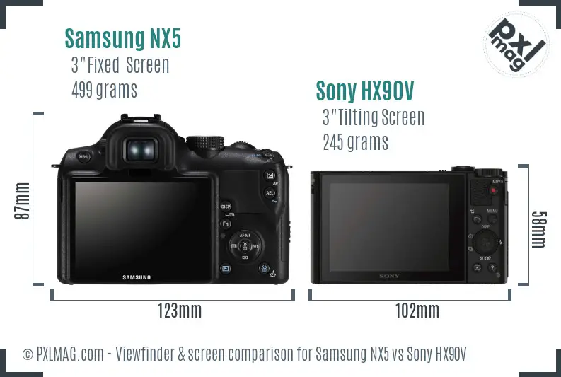 Samsung NX5 vs Sony HX90V Screen and Viewfinder comparison