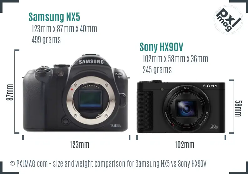 Samsung NX5 vs Sony HX90V size comparison