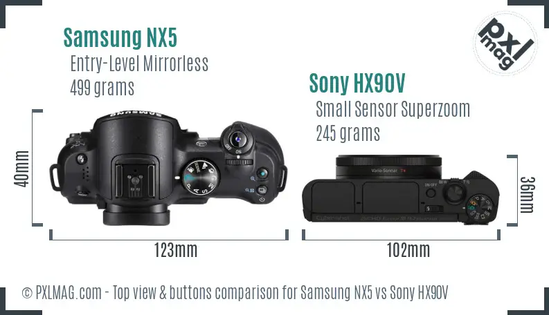 Samsung NX5 vs Sony HX90V top view buttons comparison