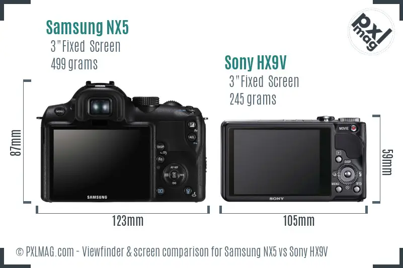 Samsung NX5 vs Sony HX9V Screen and Viewfinder comparison