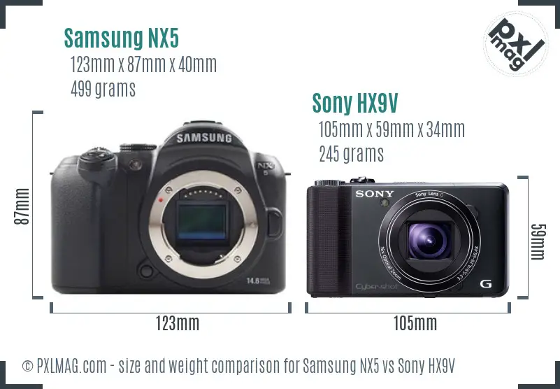 Samsung NX5 vs Sony HX9V size comparison
