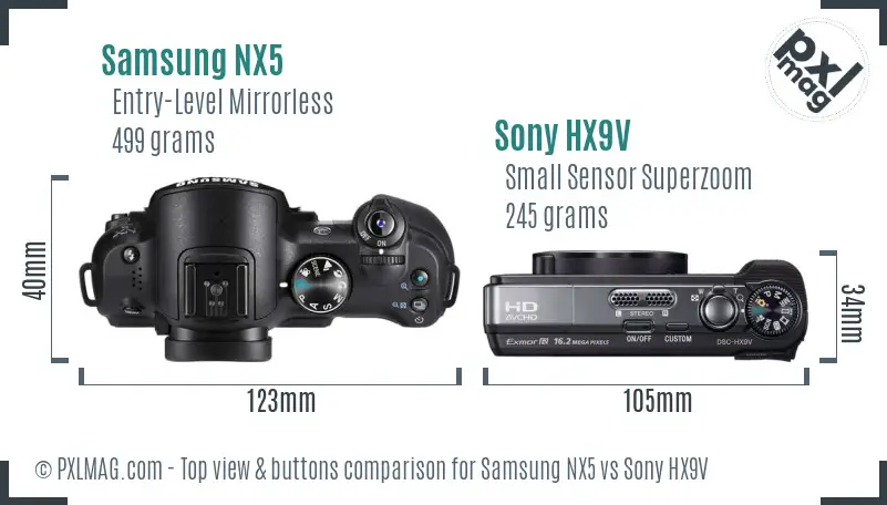 Samsung NX5 vs Sony HX9V top view buttons comparison
