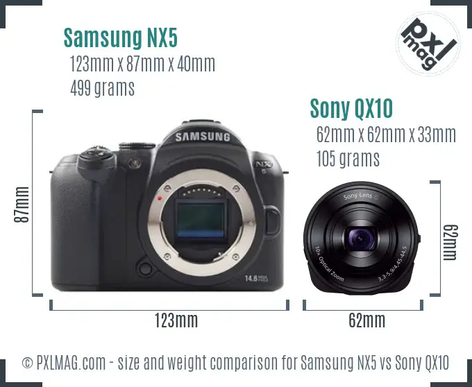 Samsung NX5 vs Sony QX10 size comparison Samsung NX5 vs Sony QX10 size comparison