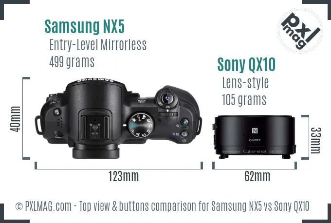 Samsung NX5 vs Sony QX10 top view buttons comparison