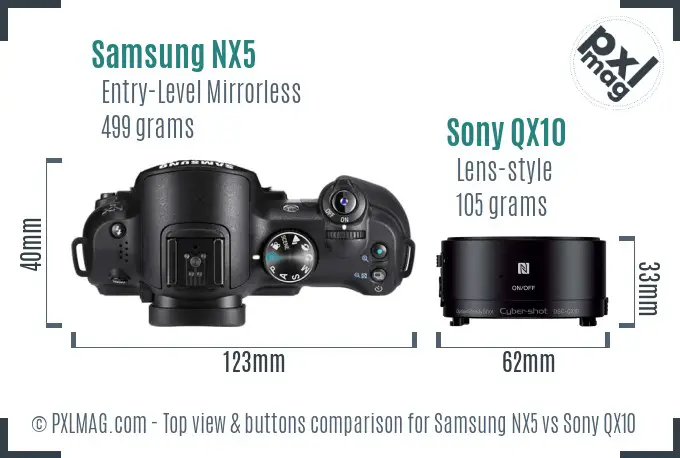 Samsung NX5 vs Sony QX10 top view buttons comparison Samsung NX5 vs Sony QX10 top view buttons comparison