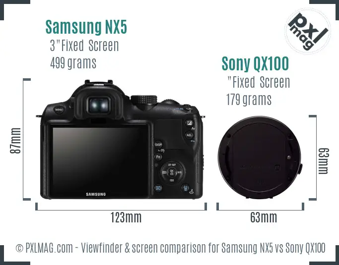 Samsung NX5 vs Sony QX100 Screen and Viewfinder comparison