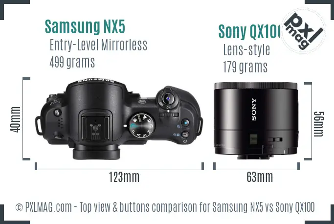 Samsung NX5 vs Sony QX100 top view buttons comparison