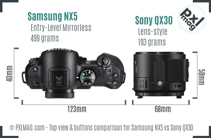 Samsung NX5 vs Sony QX30 top view buttons comparison