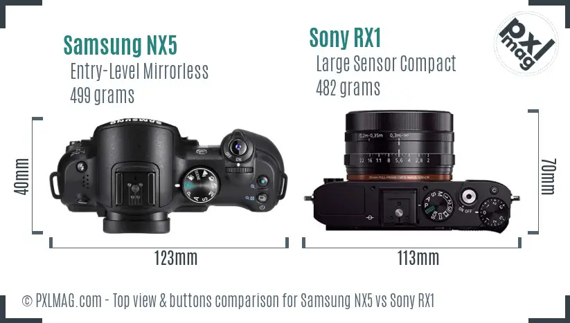 Samsung NX5 vs Sony RX1 top view buttons comparison