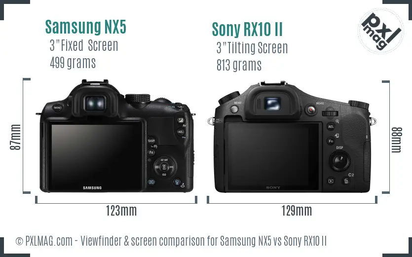 Samsung NX5 vs Sony RX10 II Screen and Viewfinder comparison