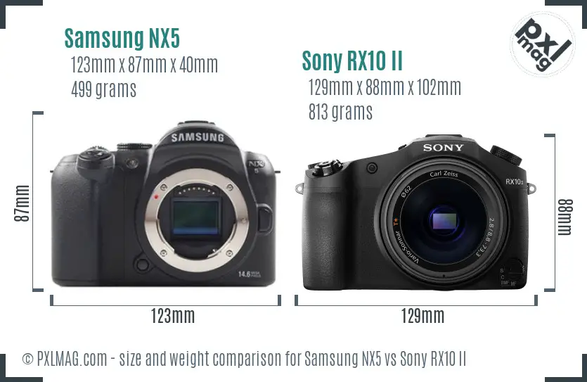 Samsung NX5 vs Sony RX10 II size comparison