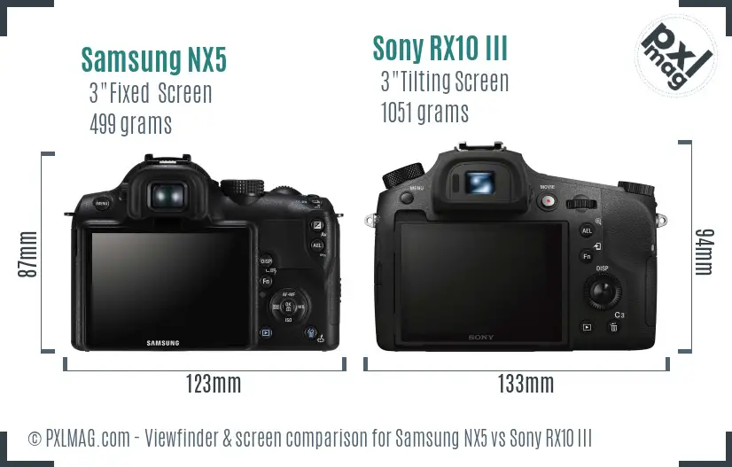 Samsung NX5 vs Sony RX10 III Screen and Viewfinder comparison