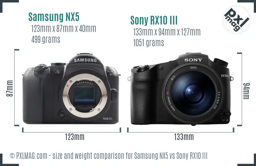 Samsung NX5 vs Sony RX10 III size comparison