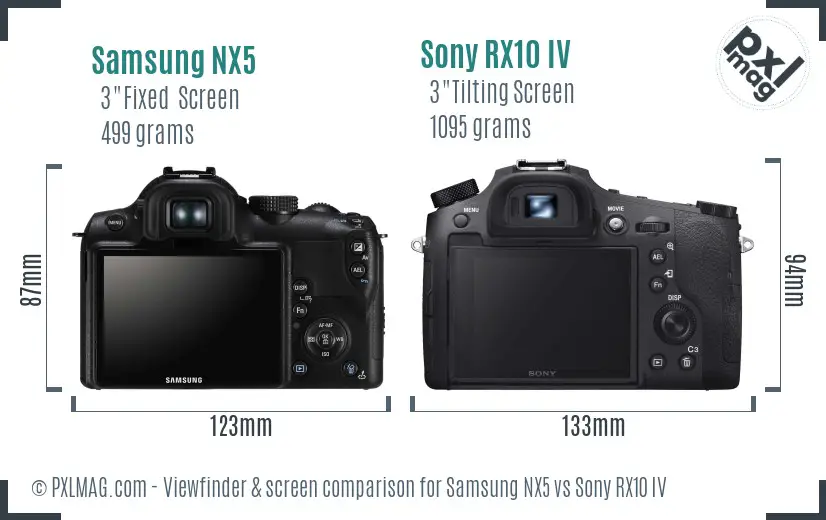 Samsung NX5 vs Sony RX10 IV Screen and Viewfinder comparison