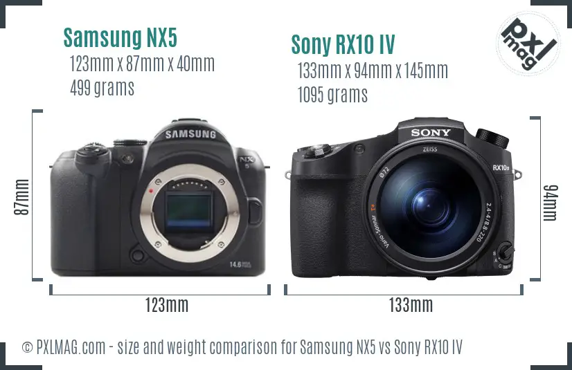 Samsung NX5 vs Sony RX10 IV size comparison