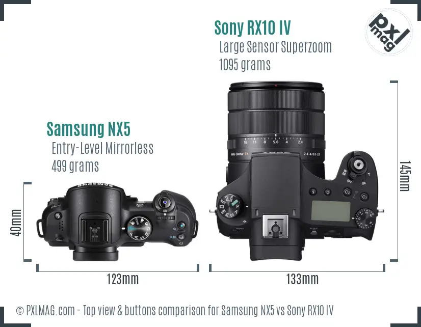 Samsung NX5 vs Sony RX10 IV top view buttons comparison