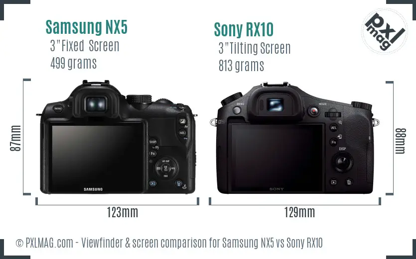 Samsung NX5 vs Sony RX10 Screen and Viewfinder comparison