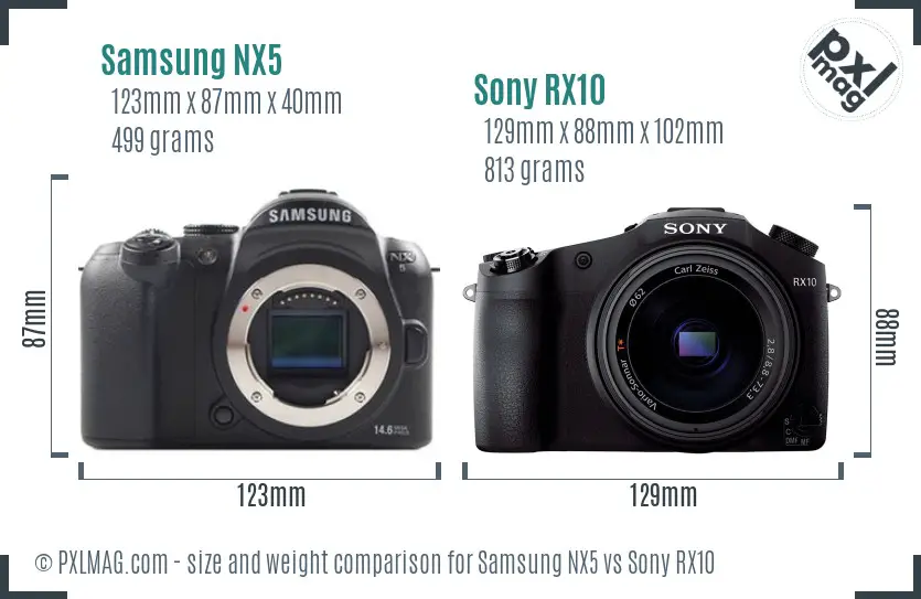 Samsung NX5 vs Sony RX10 size comparison