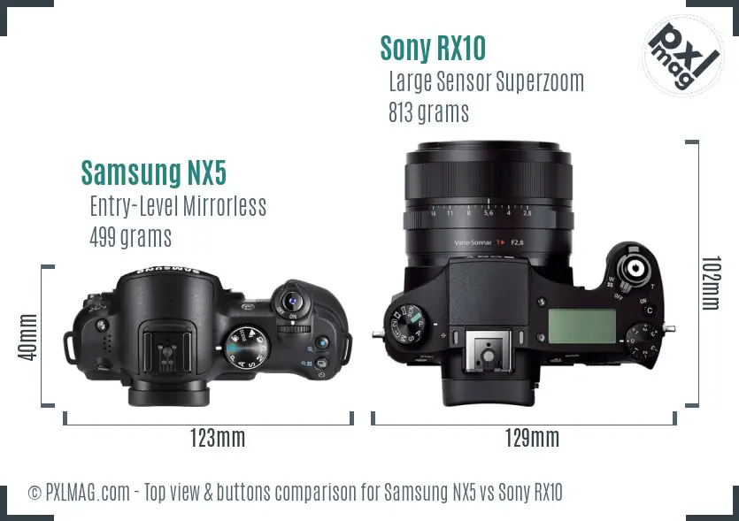 Samsung NX5 vs Sony RX10 top view buttons comparison