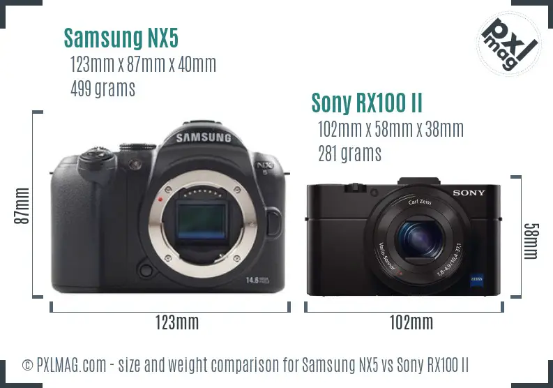 Samsung NX5 vs Sony RX100 II size comparison
