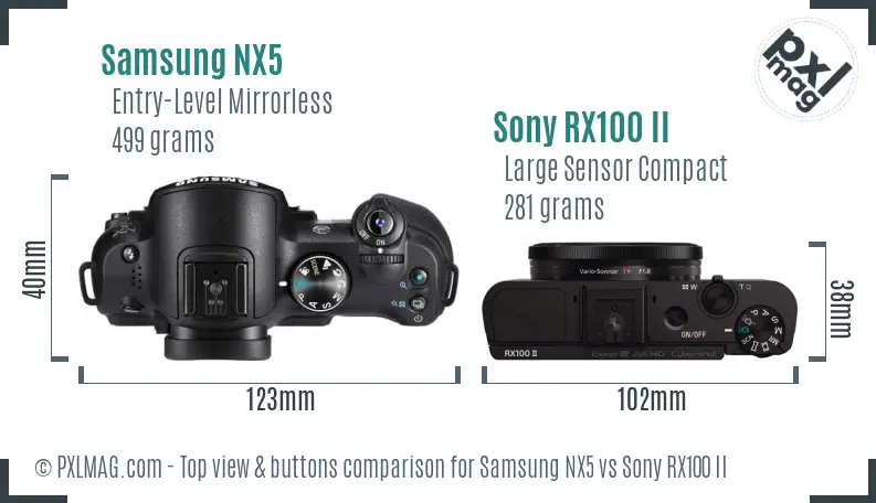 Samsung NX5 vs Sony RX100 II top view buttons comparison