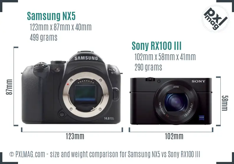 Samsung NX5 vs Sony RX100 III size comparison