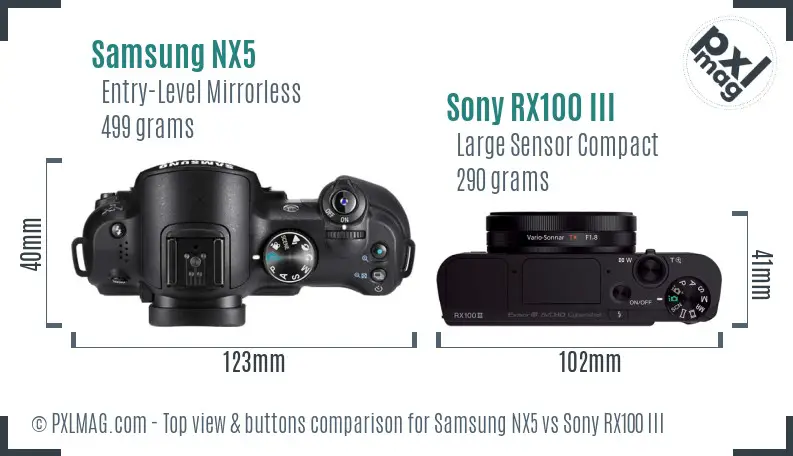 Samsung NX5 vs Sony RX100 III top view buttons comparison