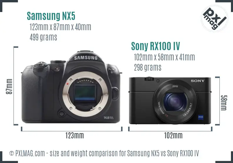 Samsung NX5 vs Sony RX100 IV size comparison