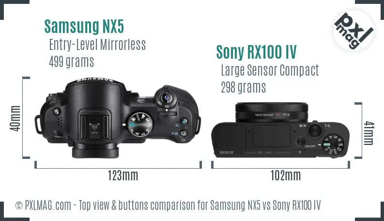 Samsung NX5 vs Sony RX100 IV top view buttons comparison