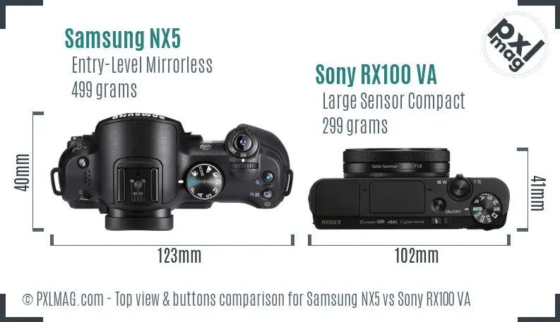 Samsung NX5 vs Sony RX100 VA top view buttons comparison