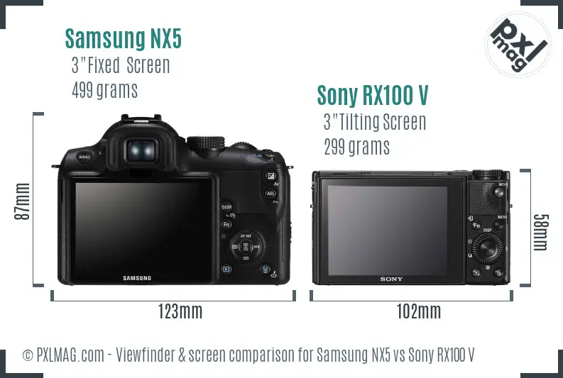 Samsung NX5 vs Sony RX100 V Screen and Viewfinder comparison