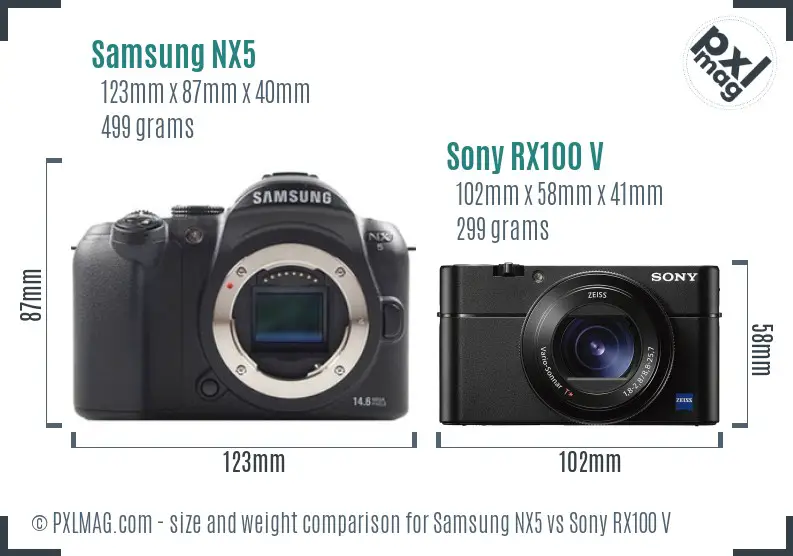Samsung NX5 vs Sony RX100 V size comparison