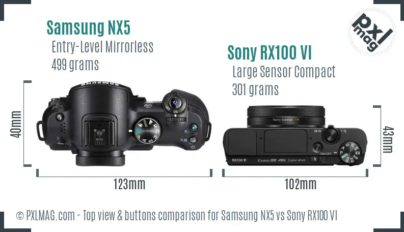 Samsung NX5 vs Sony RX100 VI top view buttons comparison
