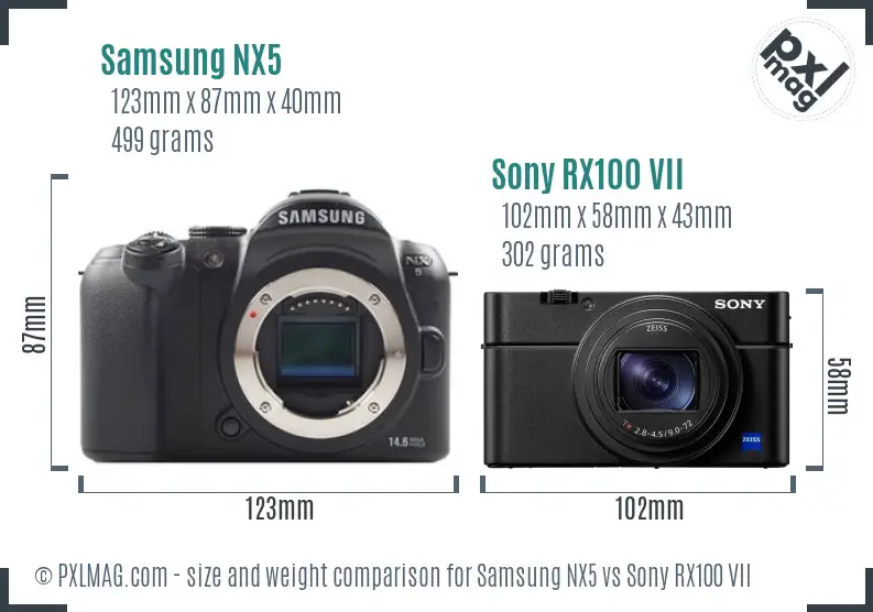 Samsung NX5 vs Sony RX100 VII size comparison