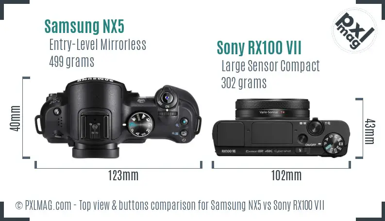 Samsung NX5 vs Sony RX100 VII top view buttons comparison